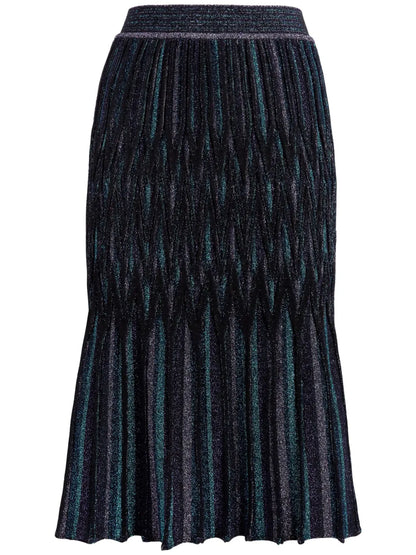 Lamé Diamond-Motif Flared Midi Skirt