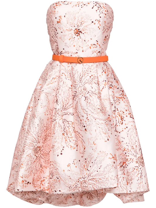 Printed Strapless Midi Dress