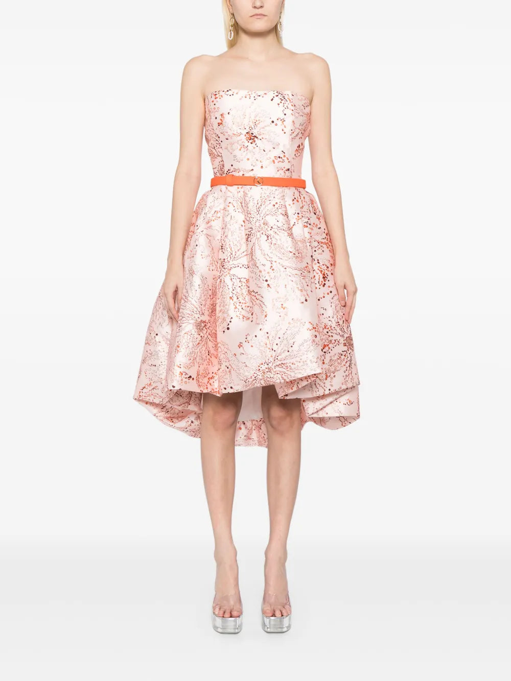 Printed Strapless Midi Dress