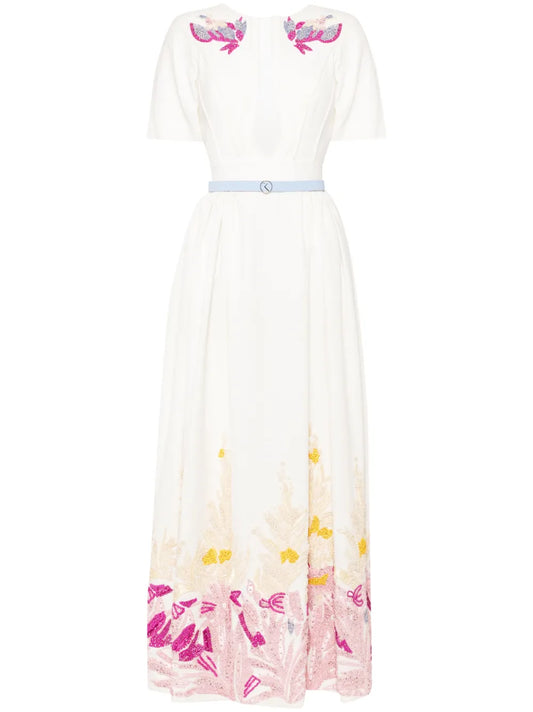 Abstract-Pattern Beaded Maxi Dress