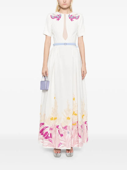 Abstract-Pattern Beaded Maxi Dress