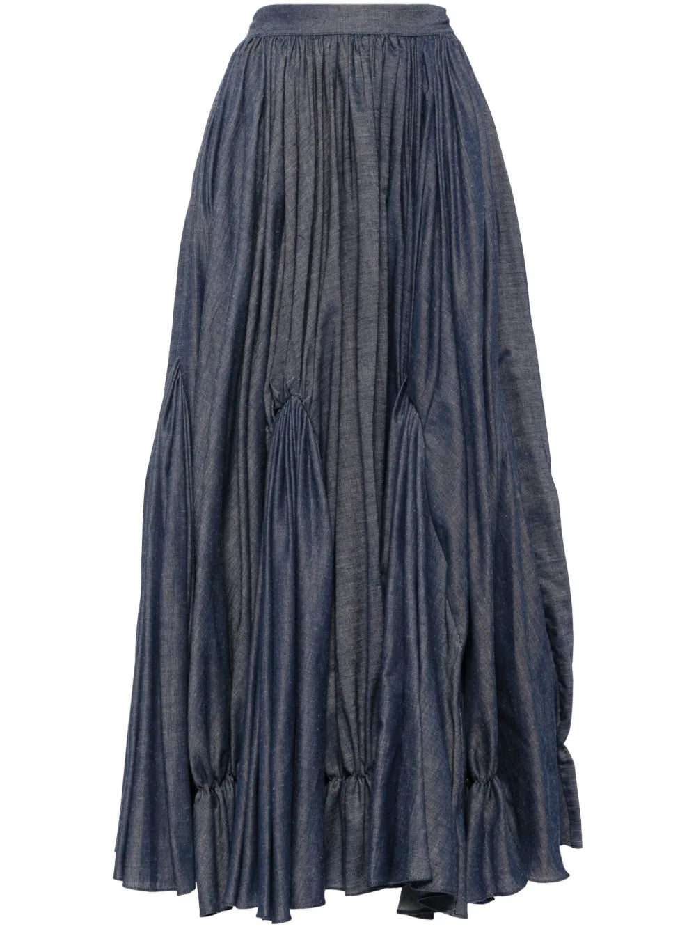 Gathered Denim Maxi Skirt