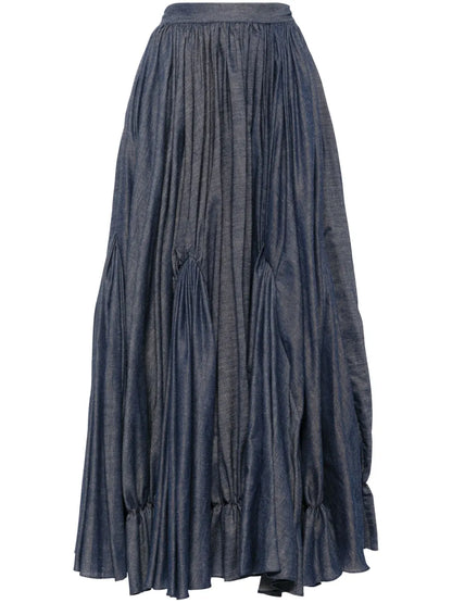 Gathered Denim Maxi Skirt