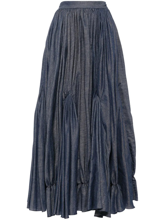 Gathered Denim Maxi Skirt