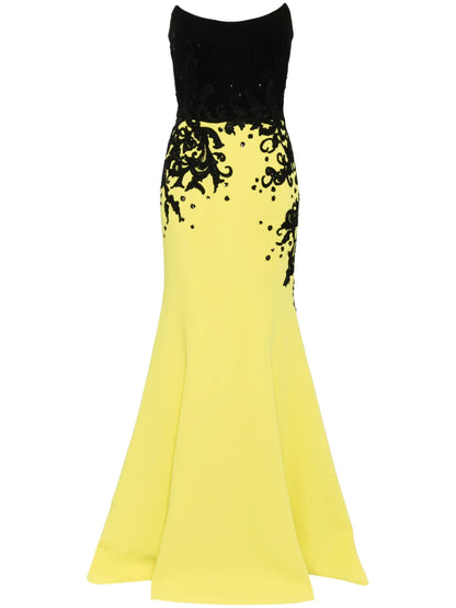 Embroidered Crepe Gown