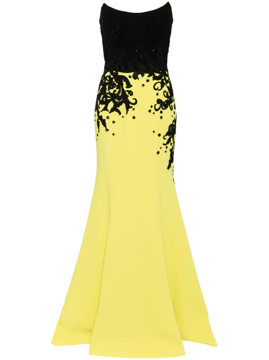 Embroidered Crepe Gown
