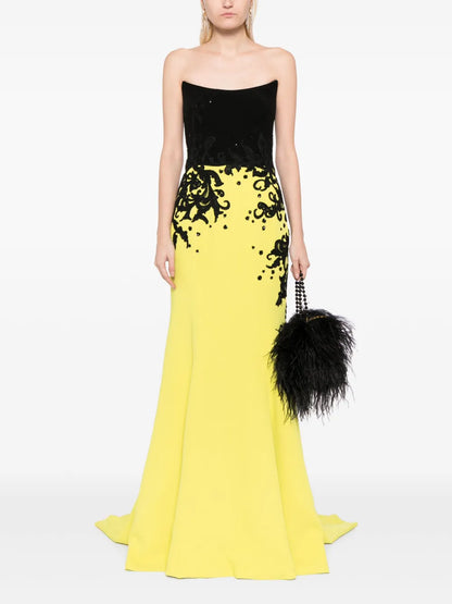 Embroidered Crepe Gown