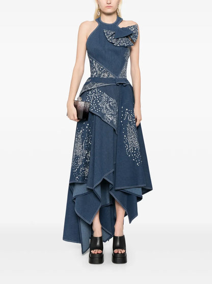 Embroidered Denim Maxi Dress