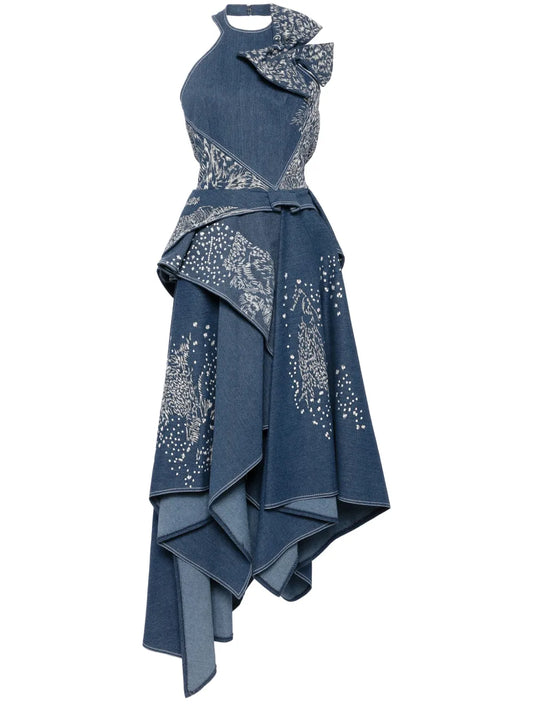 Embroidered Denim Maxi Dress