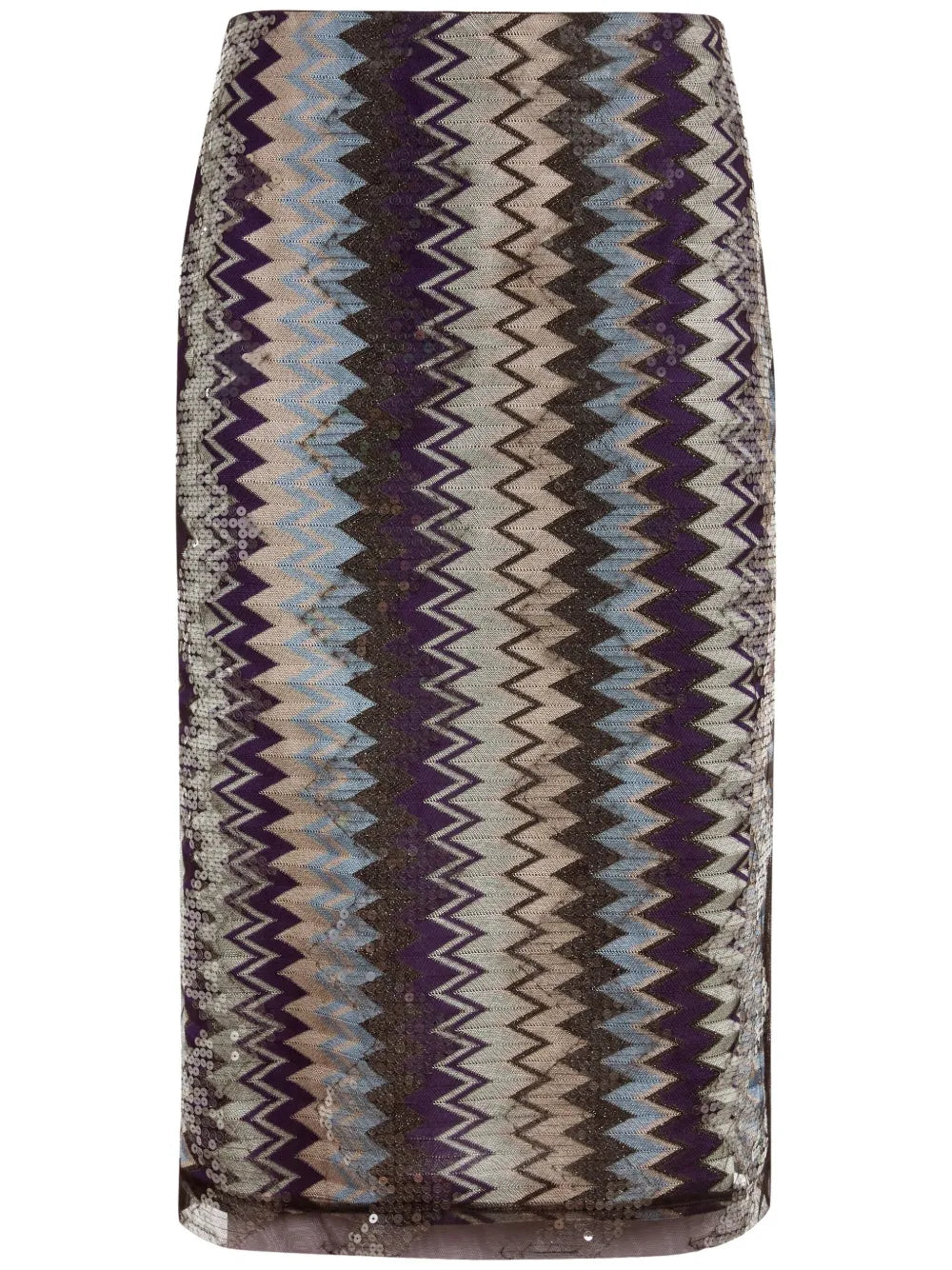 Zigzag Sequin-Overlay Midi Skirt