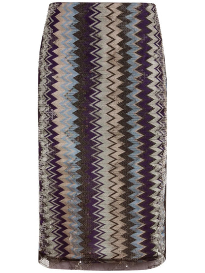 Zigzag Sequin-Overlay Midi Skirt