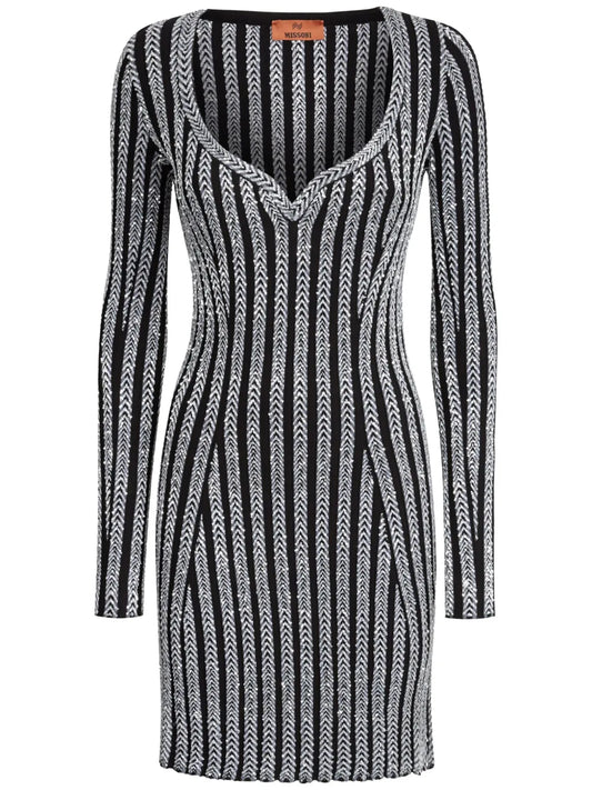 Sequinned V-Neck Mini Dress