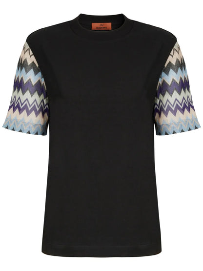 Knitted-Sleeves Cotton T-Shirt