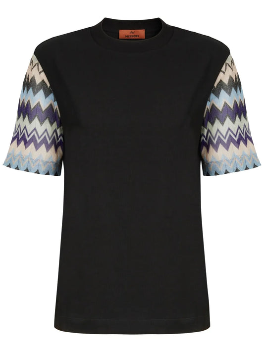 Knitted-Sleeves Cotton T-Shirt