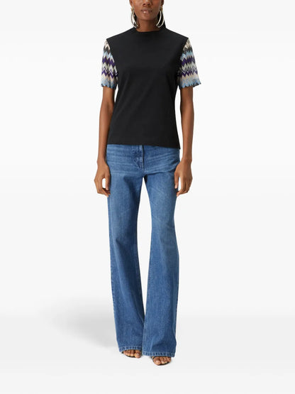 Knitted-Sleeves Cotton T-Shirt