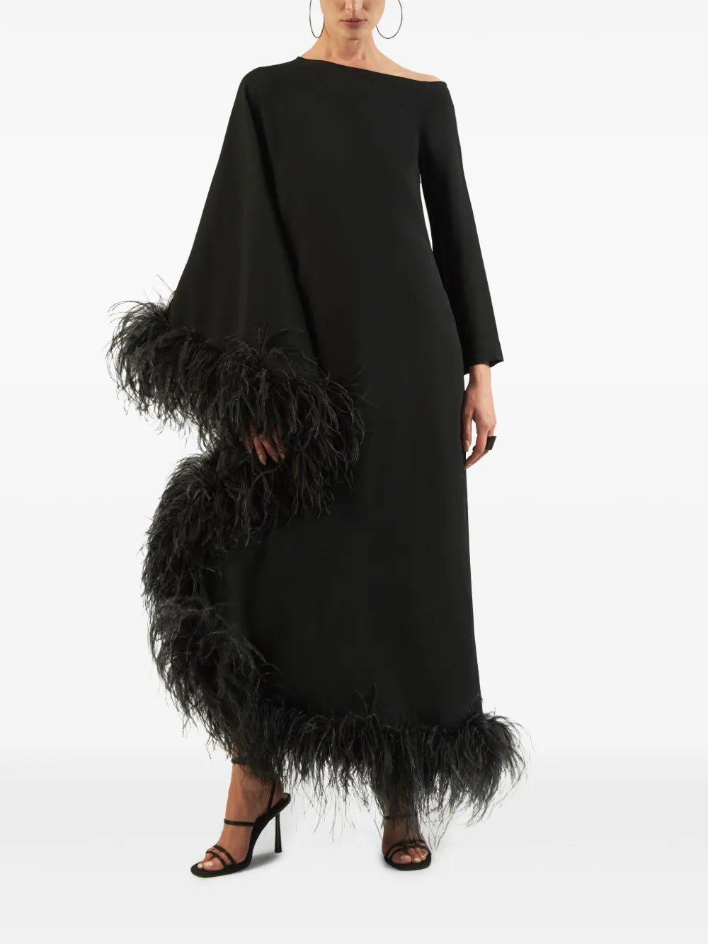 Ubud Extravaganza Feather-Trim Maxi Dress