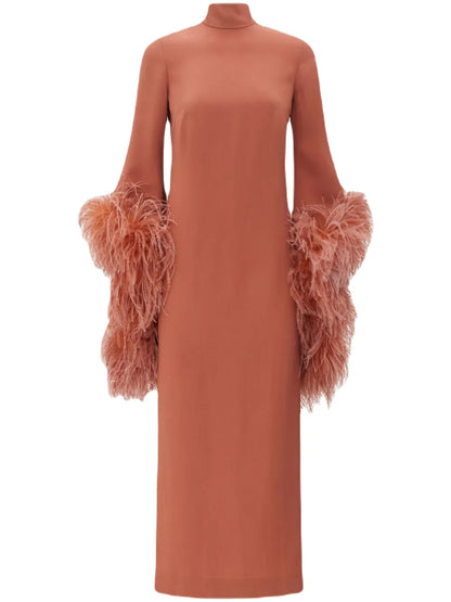 Del Rio Feather-Trim Midi Dress