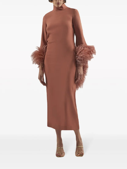 Del Rio Feather-Trim Midi Dress