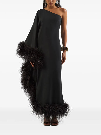 Ubud Feather-Trim Maxi Dress