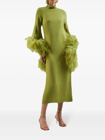 Del Rio Feather-Trim Midi Dress