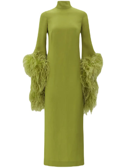 Del Rio Feather-Trim Midi Dress