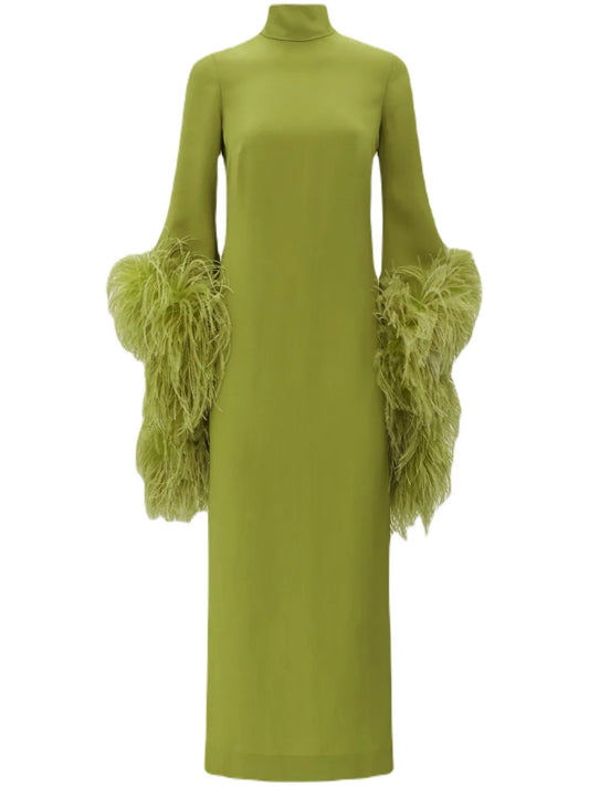 Del Rio Feather-Trim Midi Dress