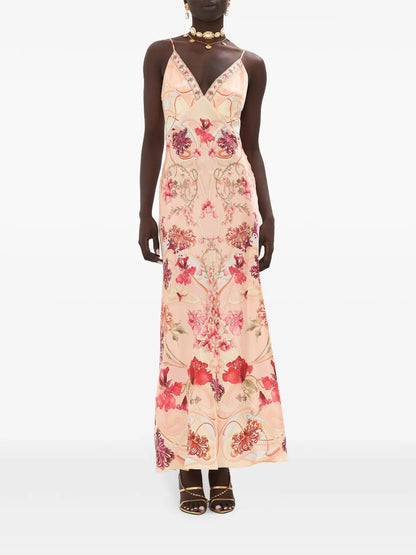 Blossoms & Brushstrokes-Print Silk Dress