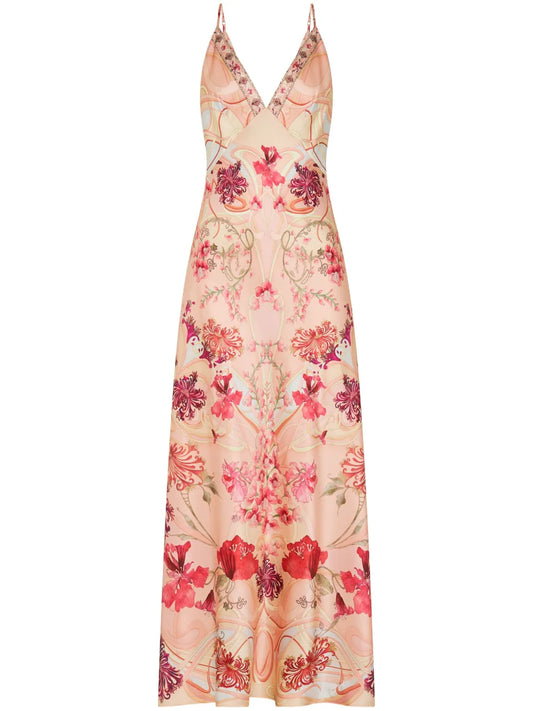 Blossoms & Brushstrokes-Print Silk Dress