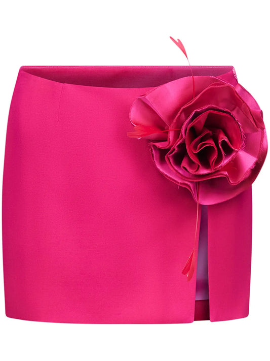 Floral-Appliqué Wool Mini Skirt