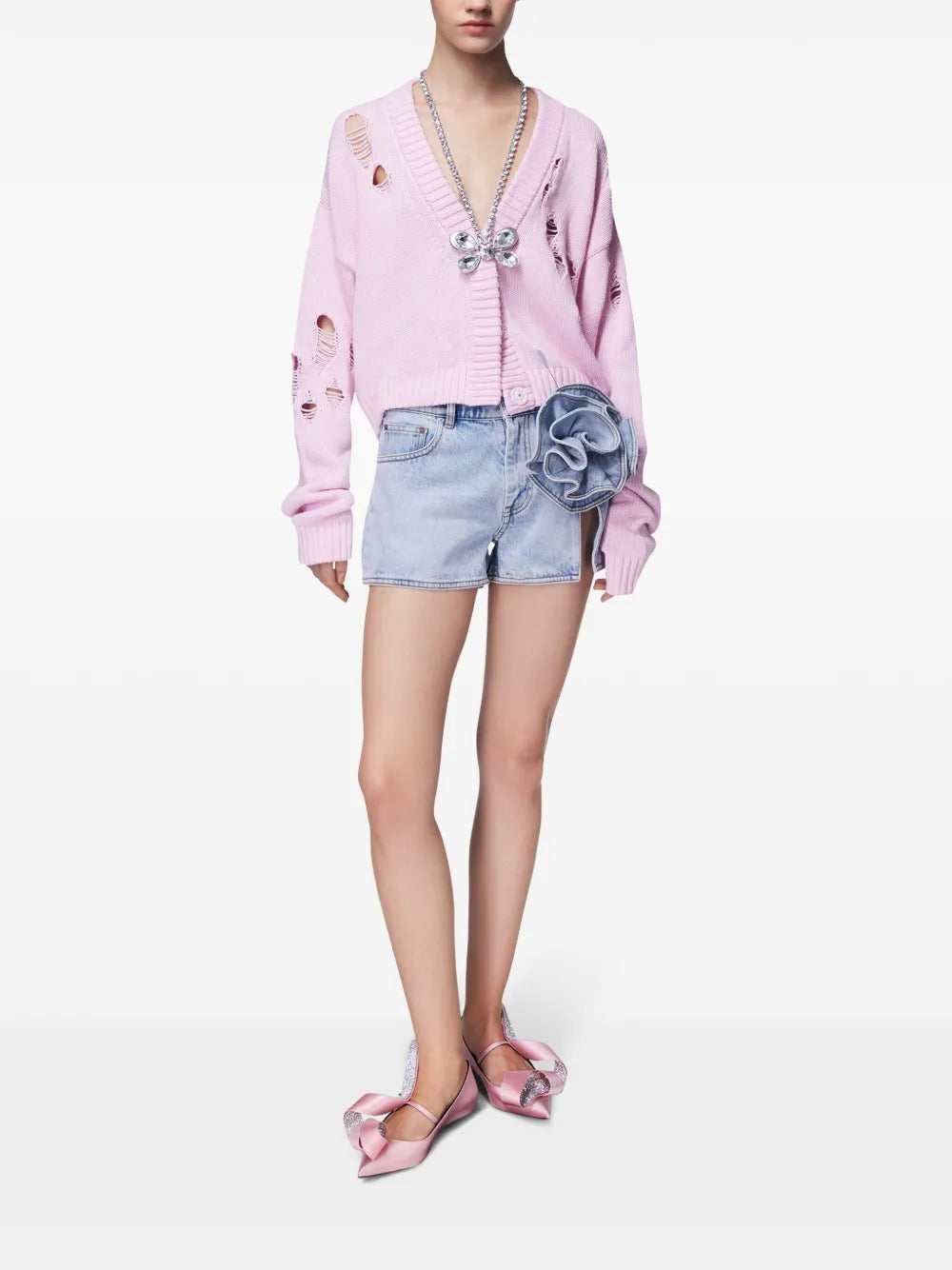 Butterfly-Embellished Organic Cotton-Blend Cardigan