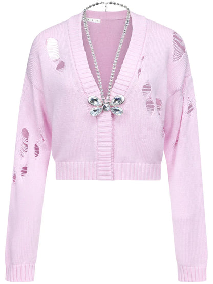 Butterfly-Embellished Organic Cotton-Blend Cardigan