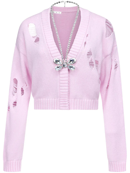 Butterfly-Embellished Organic Cotton-Blend Cardigan
