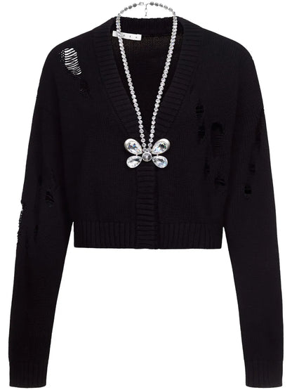 Butterfly-Embellished Organic Cotton-Blend Cardigan