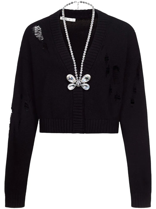 Butterfly-Embellished Organic Cotton-Blend Cardigan