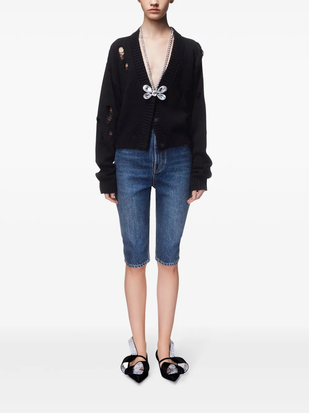Butterfly-Embellished Organic Cotton-Blend Cardigan