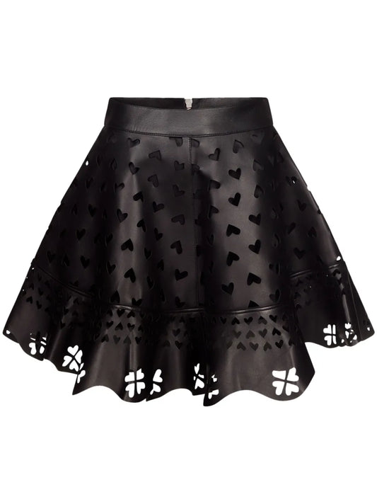 Laser-Cut Leather Miniskirt