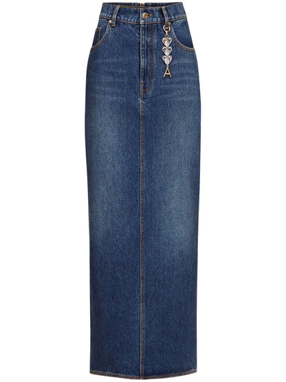 Logo-Charm Denim Midi Skirt