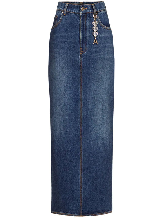 Logo-Charm Denim Midi Skirt