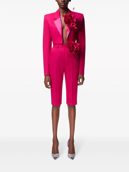 Flower-Appliqué Tailored Shorts