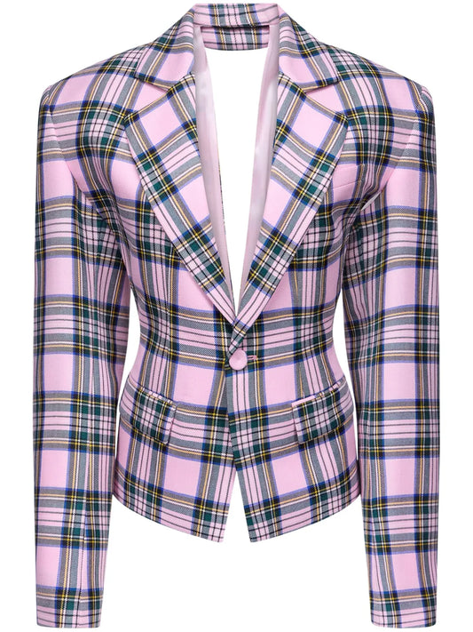Heart Draped Cutout Checked Blazer
