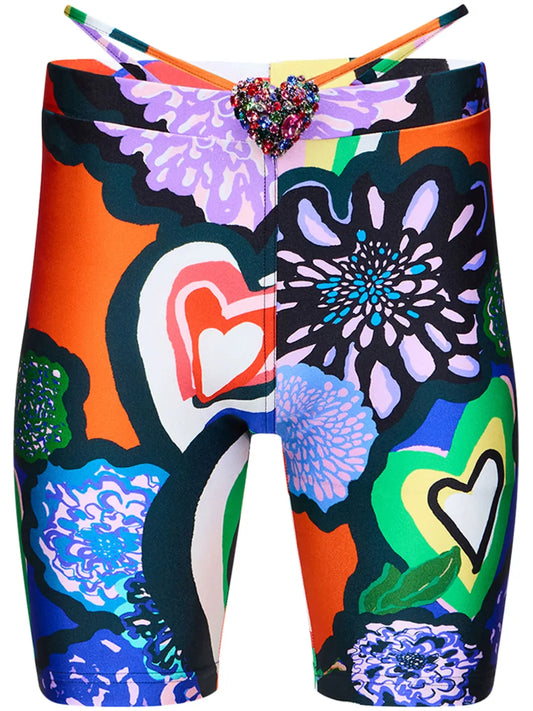Heart-Embellished Biker Shorts