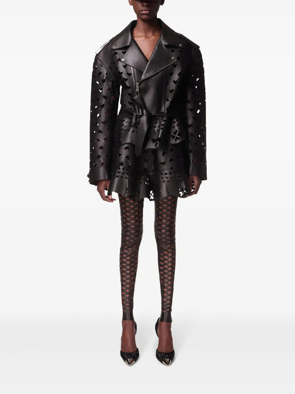 Laser-Cut Heart Leather Jacket