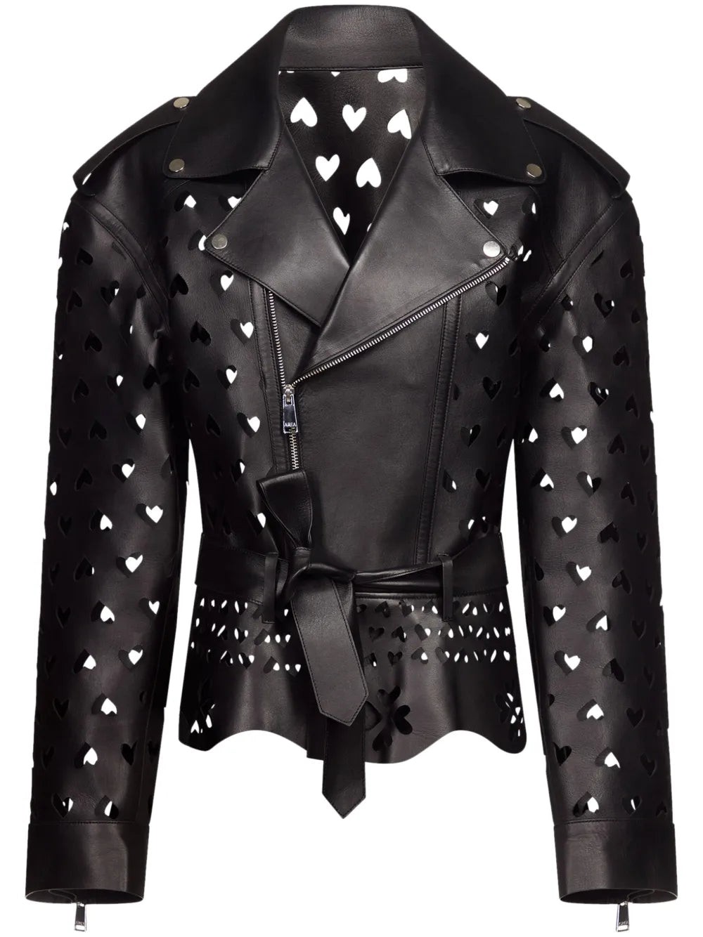 Laser-Cut Heart Leather Jacket