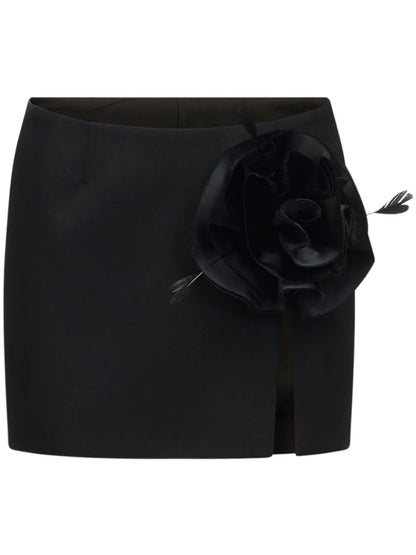 Floral-Appliqué Wool Mini Skirt