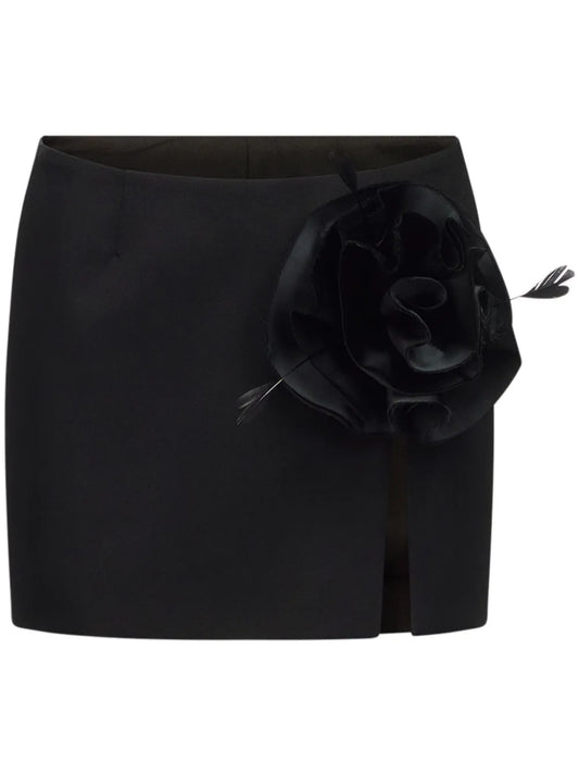 Floral-Appliqué Wool Mini Skirt