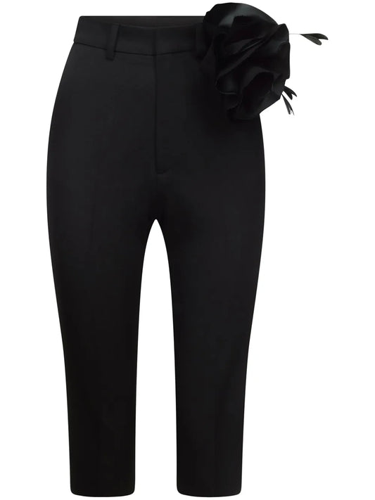 Floral-Appliqué Tailored Wool Shorts