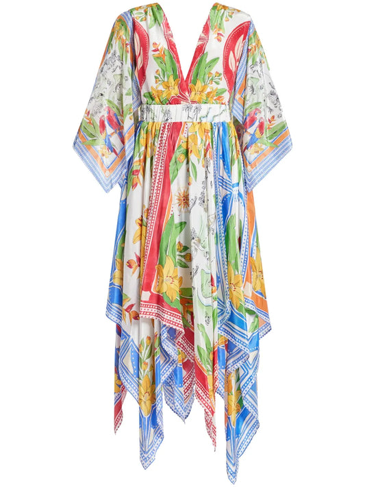 Tropical Destination Kimono Sleeve Midi Dress
