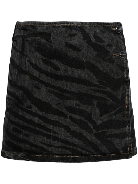 Zebra-Print Denim Miniskirt