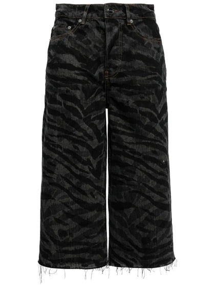 Zebra-Print Denim Shorts