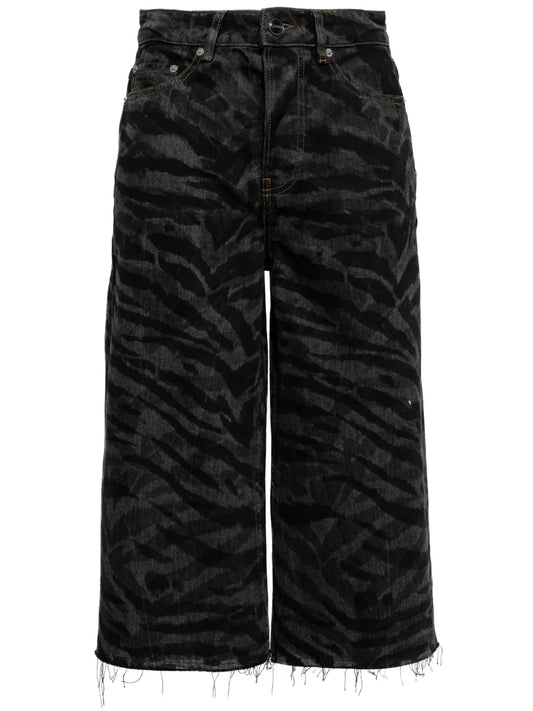 Zebra-Print Denim Shorts